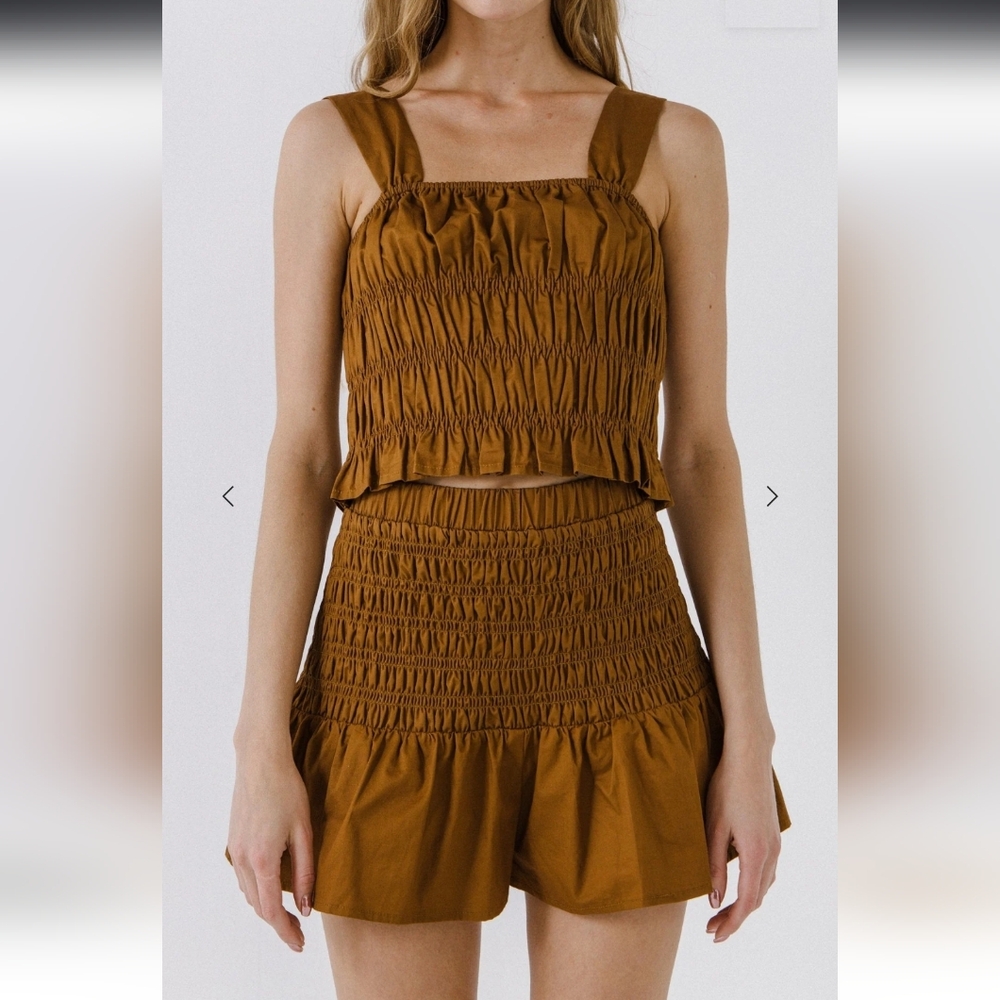 Endless Rose Brown Smocked Crop Top